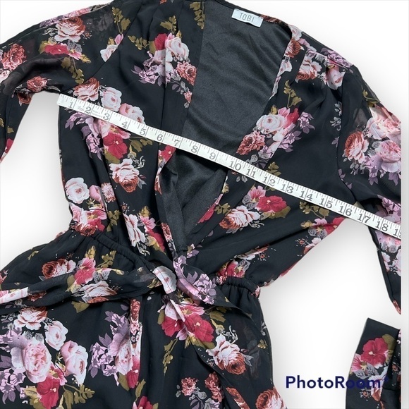 Tobi chiffon floral print faux wrap romper, long slit sleeve, lined, XS - Picture 6 of 12
